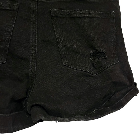 AMERICAN EAGLE MOM SHORTS Solid Black Zip Fly High Rise Roll Cuff Jeans Denim 4 - Picture 14 of 16